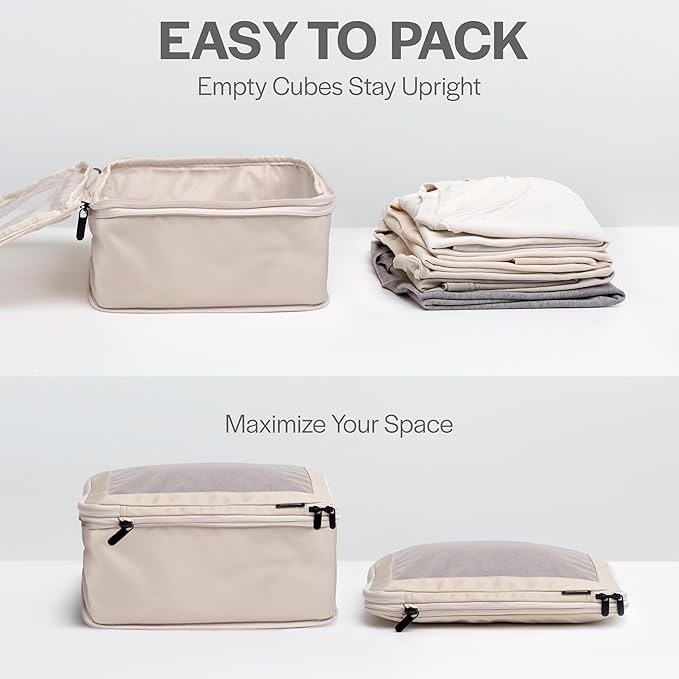 Aerotrunk Compression Packing Cubes for Travel - Luggage Organizer Bags - Double Zipper Packing Cubes for Suitcases (2-Pack, Beige) - Image 5