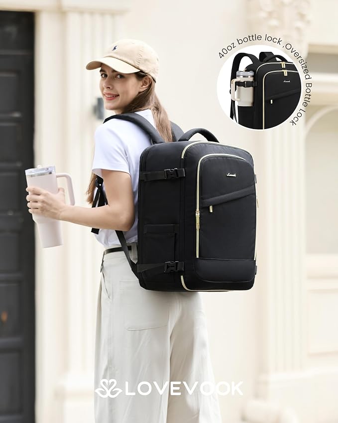 LOVEVOOK Travel Backpack for Women, 40L Carry On Backpack for Airplanes, Personal Item Bag for Airlines Fits 17 inch Laptop,TSA Approved Luggage with 3 Packing Cubes,Waterproof Weekender Gym back pack - Image 2