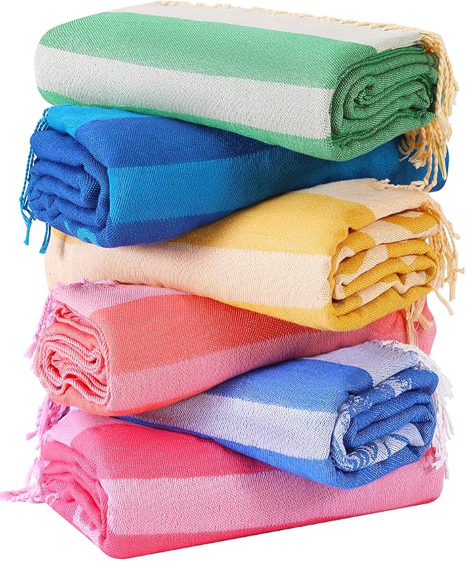 Genovega 6 Packs Oversized Turkish Beach Bath Towel Set Bulk 74"x38" Extra Large Sand Free Quick Dry Swim Camping Pool Clearance Towels Travel Blanket Adult Essentials by genovega