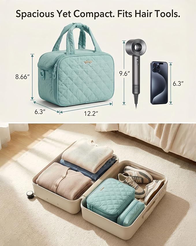 VPBAGE Large Quilted Toiletry Bag for Women, Puffy Travel Makeup Organizer with Removable Divider & Shoulder Strap, Waterproof Standing Cosmetic Case for Full-Size Toiletries, Gym, Vacation - Image 5