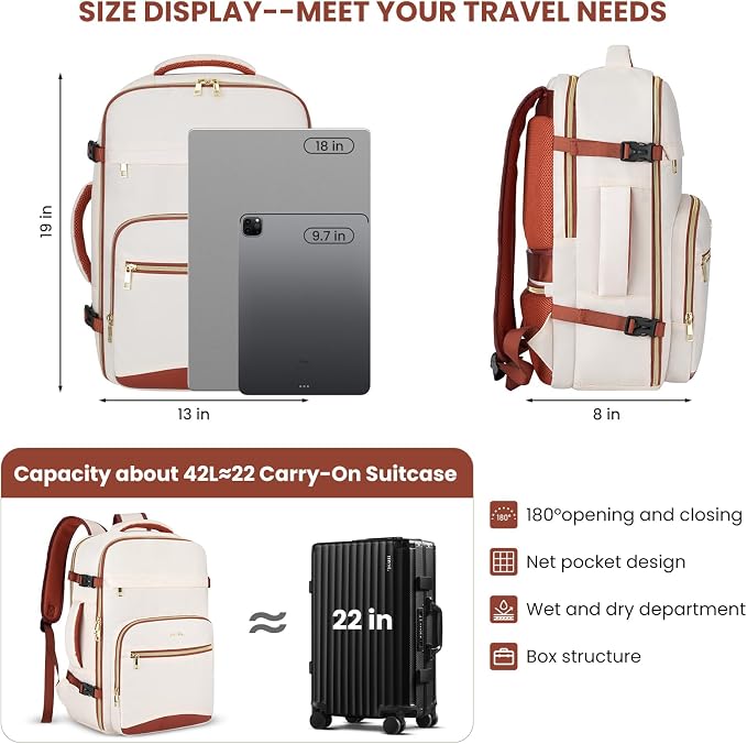 YAMTION Travel Laptops Backpack for Women,Large Carry On Luggage for Airplanes Weekender Bags for Personal Items,Airline Approved TSA Overnight Bags with 4 Packing Cubes - Image 8