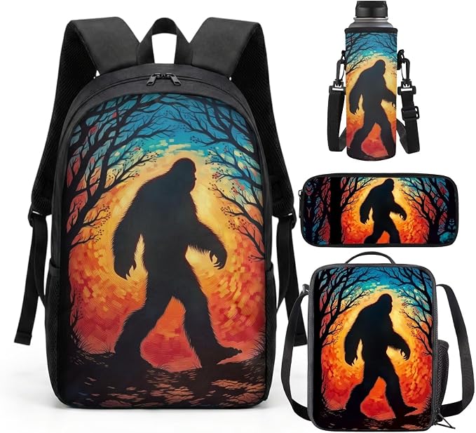 Bigfoot Backpack with Lunch Box Kids Boys 2nd Grade Elementary School Bookbag and Lunchbox Set Age 6-8-10 Starry Night Back Pack 17in 4PCS Preschool Book Bag by SCRAWLGODDreamWardrobe