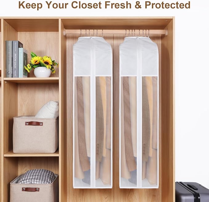 43" Premium Cotton Garment Bag for Hanging Clothes, Breathable Suit Bags for Closet Storage with Extre Large 10" Gusseted & Clear Window, Dust Cover with Zipper for Suits, Jacket, 1 Pack - Image 6