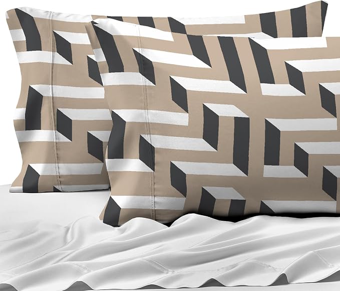 Pizuna Pure 100% Cotton Pillow Cases Queen Size (2 PC), Luxurious 400 Thread Count Long Staple Cotton Sateen with Stylish 4" Hem (Combed Mosaic Print Cotton) by Pizuna