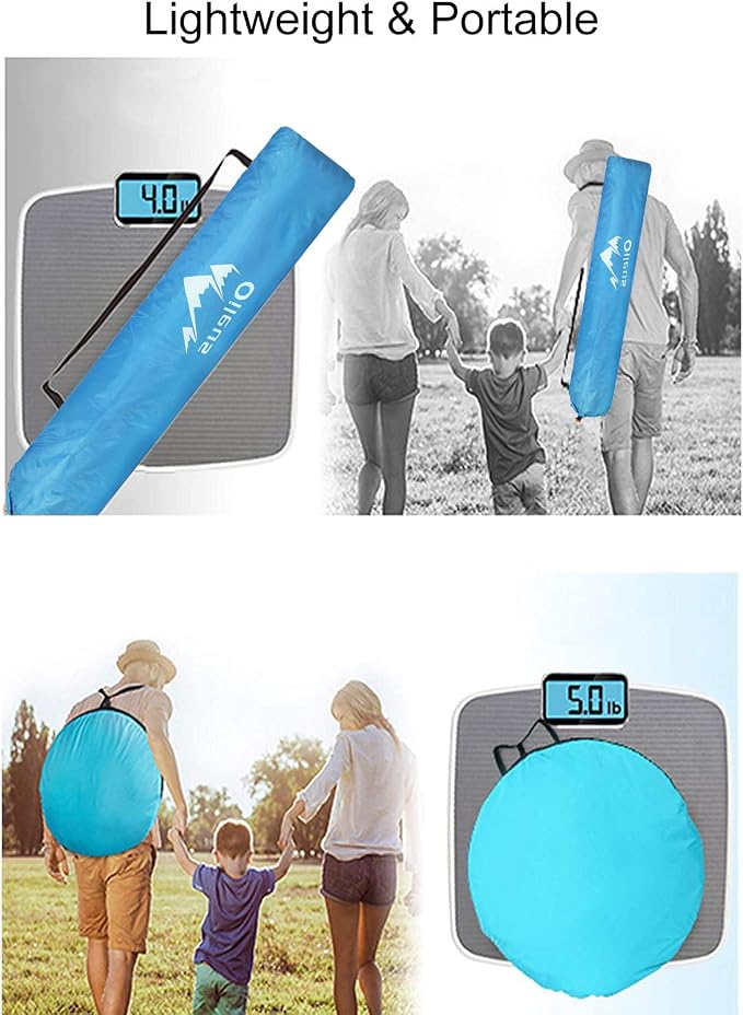 Oileus X-Large 4 Person Beach Tent Sun Shelter - Portable Sun Shade Instant Tent for Beach with Carrying Bag, Stakes, 6 Sand Pockets, Anti UV for Fishing Hiking Camping, Waterproof Windproof, Blue - Image 7