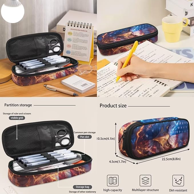 American Flag Eagle Backpack for Boys Kid's School Bag Bookbag with Insulated Lunch Bag and Pen Bag Pencil Case Water Bottle Holder Sling Bag Set - Image 6