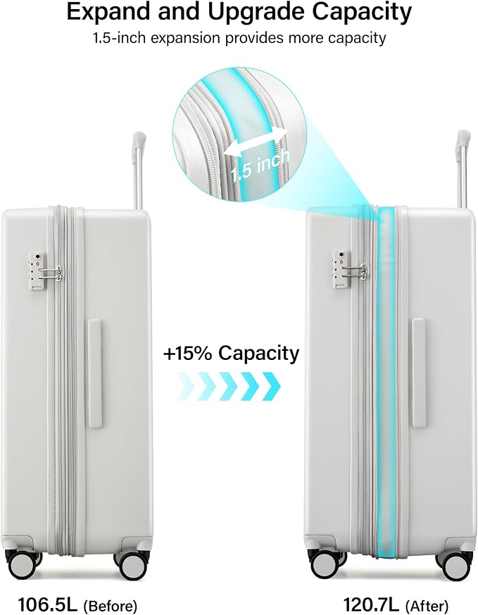 Hanke Expandable Luggage Sets 2 Piece, 20 Inch and 28 Inch Luggage Sets with Spinner Wheels, Durable PC Hard Shell Rolling Suitcase with TSA Lock for Travel (20/28 Inch, Smoke White) - Image 3