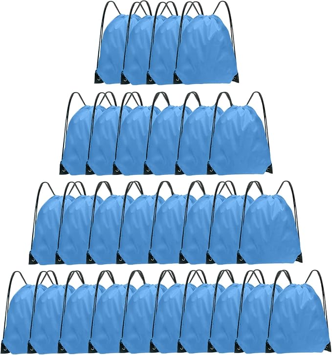 Grneric Blue Drawstring Backpack Bulk 28 PCS Drawstring Bags String Backpack Cinch Bag Sackpack for Men Women Gym (Sky Blue) by Grneric