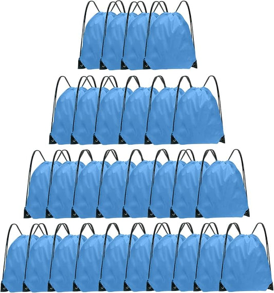 Grneric Blue Drawstring Backpack Bulk 28 PCS Drawstring Bags String Backpack Cinch Bag Sackpack for Men Women Gym (Sky Blue) by Grneric