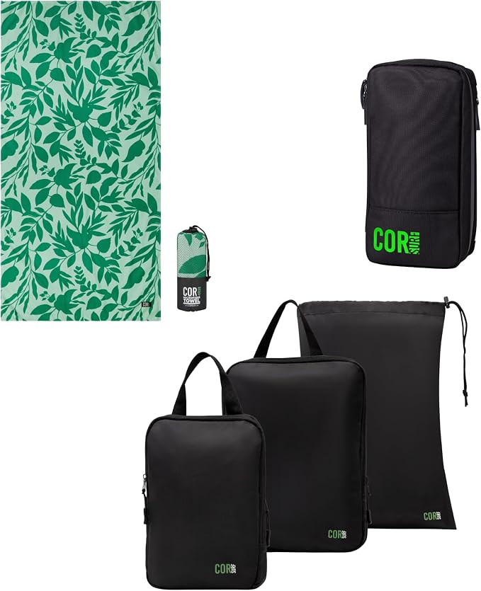 COR Surf Travel Gift Box Set: Includes Premium Toiletry Travel Bag, Compression Packing Cube Set and our Premium Compact and Quick Dry Travel Beach Towel (Kailua) by CORSurf