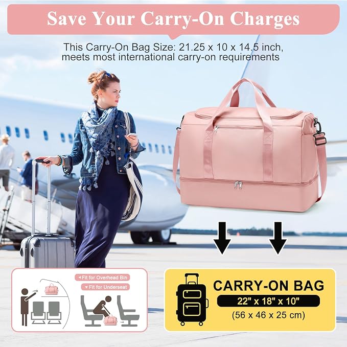 Extra Large Travel Duffel Bag, Carry-On Weekender Bags for Women Travel | Overnight Weekend Bag with Shoes Compartment for Travel Business Trips Sport Hospital - Image 2