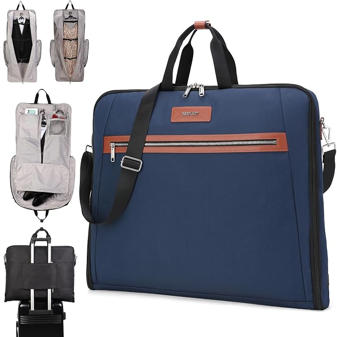 BESMART Garment Bags for Travel, 51" Large Suit Bag for Business Trips | Waterproof,Hangs 3 Suits,Foldable,Wrinkle Free Spacious Luggage Suit Cover,Adjustable Strap,Carry On Flight Approved,Blue by BESMART--Establishedin1992