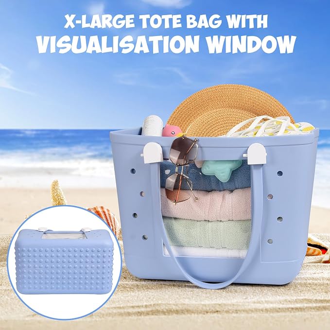 Rubber Beach Bag for Women, Waterproof Travel Tote Bags for Beach | Waterproof Sand-proof Tote Bags with Zipper Pocket, Durable Lightweigh Tote Bag for Outdoor - Image 6