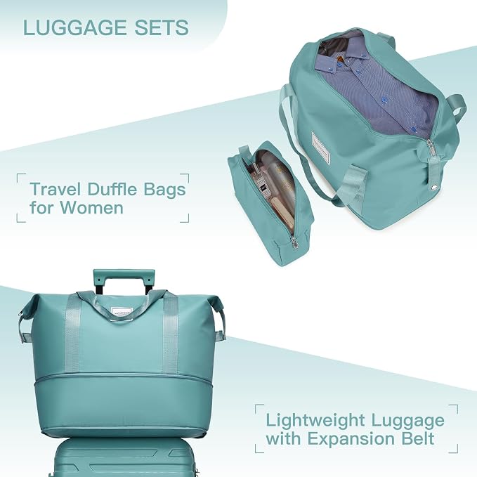 Misty Blue 6 Piece Luggage Set Hard Shell - Expandable Suitcases with Spinner Wheels and Duffel Bags for Family Travel, Durable Carry On Luggage Sets with Lock for Women and Men - Image 5
