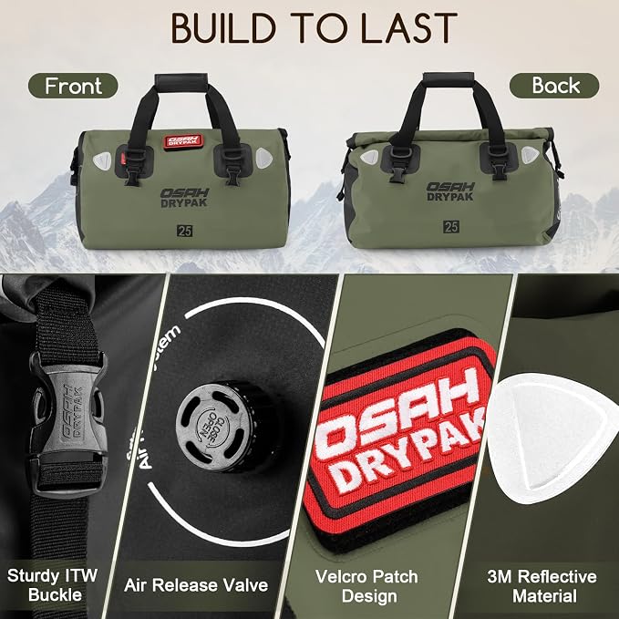 OSAH DRYPAK Waterproof Duffel Bag - Motorcycle Dry Bag Tail Bag with Large Storage Space, Waterproof Luggage Duffle Bags with Outer Mesh Zipper Pocket for Camping, Kayaking, Fishing & Traveling - Image 3