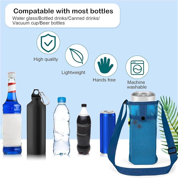 Tessco for you Water Bottle Sling Holder with Adjustable Shoulder Strap Water Bottle Mesh Carrier Bag Sleeve Pouch Holder for Walking Sports - Image 5