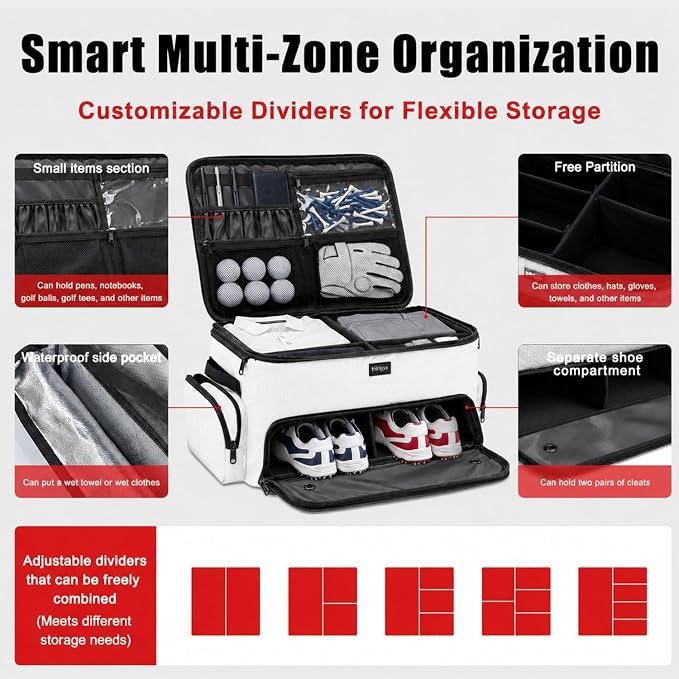 Golf Trunk Organizer with Separate Ventilated Compartment for 2 Shoes | 2 Layer Storage, Up To Us Men'S 16, Waterproof Side Pocket, Golf Car Storage for Balls, Tees, Cap, Clothes, Gloves - Image 3