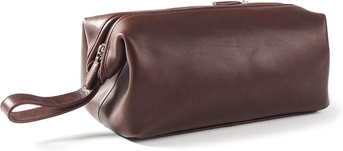 Leatherology Premium Mahogany Framed Toiletry Bag – Full Grain Leather Dopp Kit for Men with Wide-Mouth Opening, Interior & Exterior Zippered Pockets, Water-Resistant Lining - Image 3