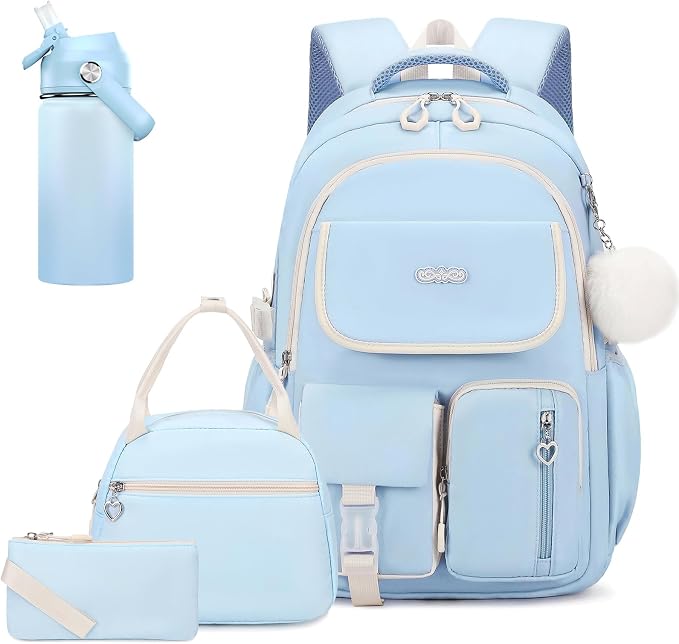 DIGOBAY Backpacks for Girls, 6PCS School Backpack with 14OZ Water Bottle Lunch Box Pencil Pouch for Teen Girls Kids Elementary Primary Middle High College Travel School bag Bookbag Set by DIGOBAY