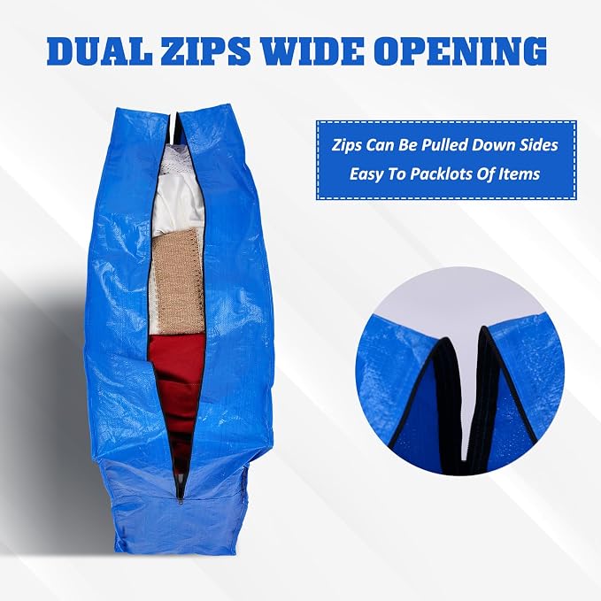 Windyun 4 Pack 41 Gallon Extra Large Moving Bags XXL Heavy Duty Storage Bag with Strong Zipper Handle Jumbo Big Tote Box Foldable for College Dorm Travel Clothes Duffle Blanket Pillow(Blue) - Image 3