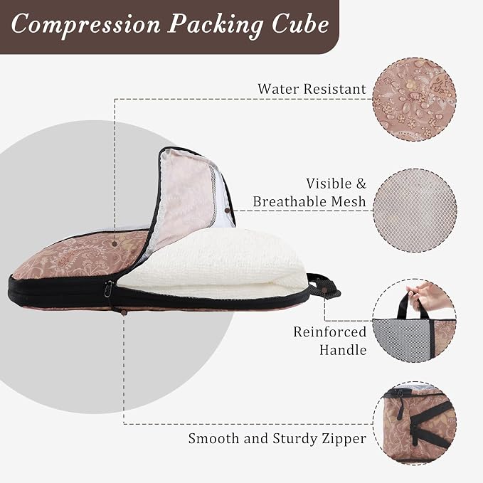U+U 4 Set Compression Packing Cubes - Ultralight Travel Organizers, Space-Saving Suitcase Organizer, Expandable Packing Cubes for Travel and Family Vacation (Paisley Pattern) - Image 3