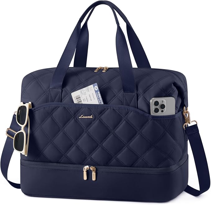 LOVEVOOK Weekender Bags for Women with Shoe Compartment, Lightweight Travel Duffle Bag, Hospital Overnight Bags, Personal Item Carry On Bag for Gym (Navy - Blue, 35L - Medium) by LOVEVOOK