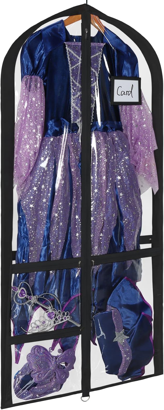 Univivi Clear PVC Dance Costume Bag, 50 Inch Garment Bag for Competitions With 3 Separated Medium Zipper Pockets and 1 Large Back Zippered Pocket (Clear/Black) by Univivi