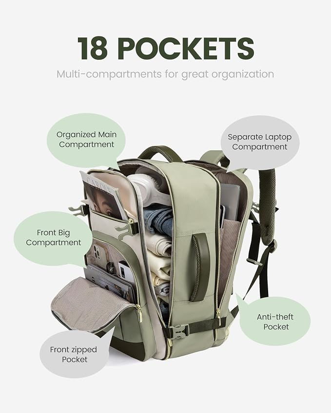 LOVEVOOK 40L Travel Backpack for Women & Men - 17.3 Inch Carry On Backpack & Personal Item Backpack for Airlines, Spacious and Durable Design, with 3 Packing Cubes - Image 5