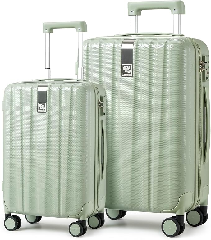 Hanke Luggage Sets 2 piece Carry On Luggage with Wheels PC Hard Shell Suitcases Lightweight Checked Travel Luggage Large Travel Suitcase Woman Men 20/29 Inch(Bamboo Green) by Hanke