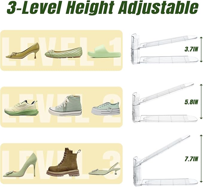 Clear Shoe Slot Organizer, 12 Pack Adjustable Shoe Slots Organizer for Closet Clear Shoe Stackers Shoe Rack Holder Shoe Space Savers for a Pair of Shoes - Image 3