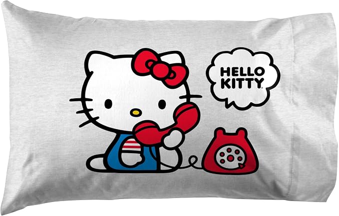 Jay Franco Sheet Set with Fitted, Flat Sheets & Pillow Cover - Ultra-Soft Bedding with Pillowcase for Room Decor, Red - Hello Kitty, 4 Piece Full - Image 3