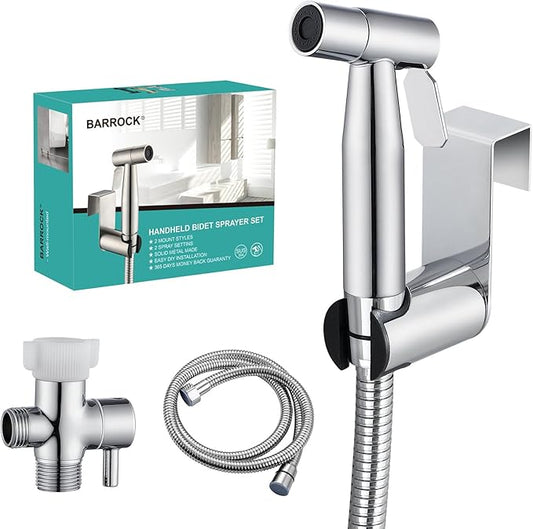 BARROCK Chrome Handheld Bidet Sprayer for Toilet,Stainless Steel Baby Cloth Diaper Jet Spray Kit,Bathroom Toilet Bidet Attachment Set with Adjustable Water Pressure for Bathing Pets and Feminine Wash