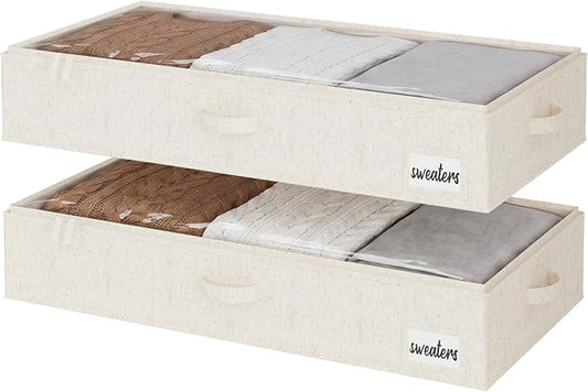 StorageWorks Under Bed Storage Containers - Large Underbed Storage with Handles and Label Holder, 2 Pack Ultra-thick Fabric Underbed Bins, Closet Organizer for Clothes, Blankets, Sweater by StorageWorks