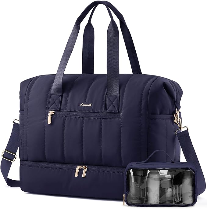 LOVEVOOK Travel Duffle Bag,Puffer Weekender Bags For Women with Shoe Compartment,42L Carry On Overnight Duffel Bag For Airplanes,Hospital Bag for Labor and Delivery,2Pcs Set by LOVEVOOK