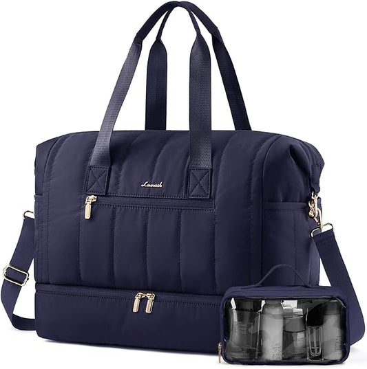 LOVEVOOK Travel Duffle Bag,Puffer Weekender Bags For Women with Shoe Compartment,42L Carry On Overnight Duffel Bag For Airplanes,Hospital Bag for Labor and Delivery,2Pcs Set by LOVEVOOK