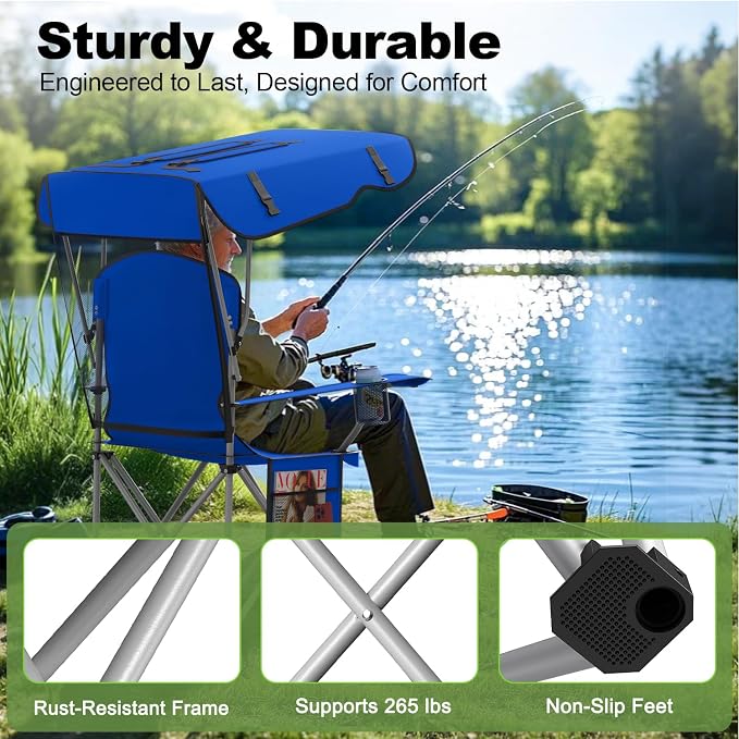 VTOY Portable Camping Chair with Canopy - Folding Chair with Canopy, Durable 600D Oxford Canopy Chair for Camping, Beach, Picnics, Fishing & Sports - Image 6