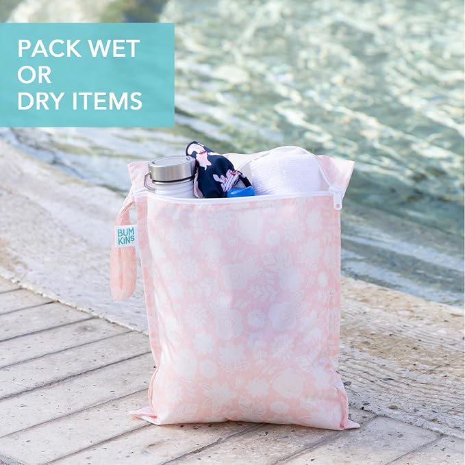 Bumkins Wet Bag and 3-Pack Clear-Sided Travel Pouches, Waterproof Organizer for Toiletries, Gym Clothes, Swim Gear, Shoes, Accessories, TSA Compliant Packing Set - Pink Lace - 4 Pack - Image 4