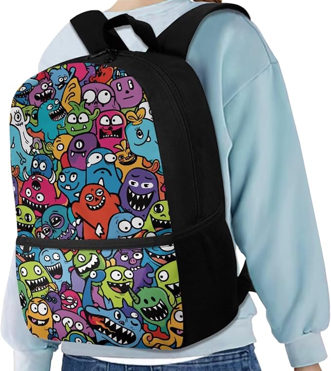 Monster Backpack for Kids Boys Backpack with Lunch Box Water Bottle Carrier with Strap and Cute Pencil Case 4PCS Bookbag with Front Pocket for School 17" Large School Bag for Elementary Girls - Image 2