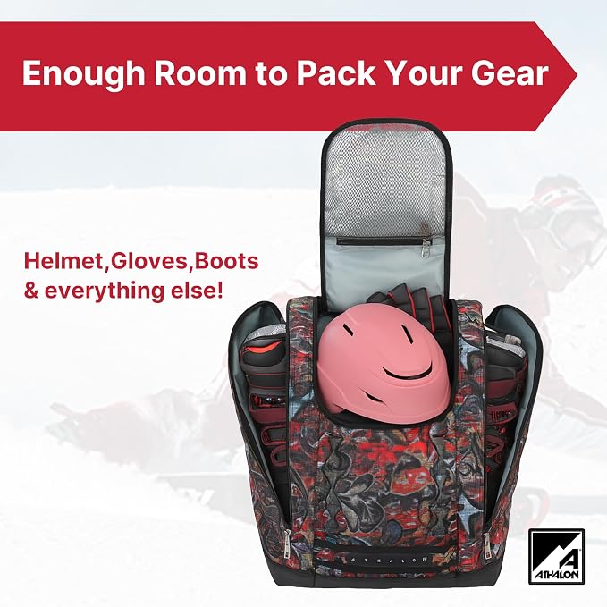 Athalon Everything Ski Boot Bag Gear Pack with Ventilated Boot Compartments, Waterproof Bottom, Hideaway Helmet Sling, 58.5 Liter Capacity - Image 2