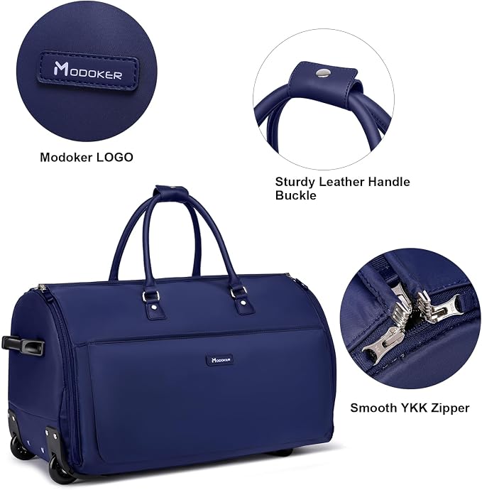 Modoker Rolling Garment Bags, 25in Large Garment Duffle Bag with Wheels, 3 in 1 Garment Suit Luggage Bag, Not Standard Carry-On Size for Women Men Business Travel Weekender, Blue - Image 7