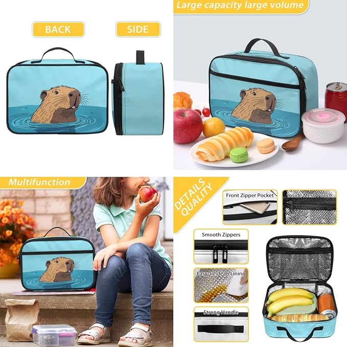 Capybara School Backpack with Lunchbox, 3-in-1, Boys Backpack 6-8 Kids Elementary School Bag Lunch Bag Cute 1st Grade Bookbag Lunch Box Set 17 Inch Large Capacity Bookbags - Image 5