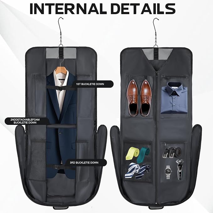Goloni Garment Bag For Men Women Travel & Business,Hanging Clothes & Multiple Compartment,Waterproof Foldable Suit Bag Grey - Image 4