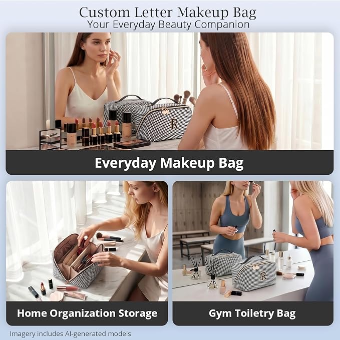 Personalized Gift Travel Makeup Bag: Initial Makeup Organizer Bag for Women | 3-in-1 Custom Make up Bag Set - Vegan Leather Travel Cosmetic Bag - Luxury Gift for Women – Birthday, Anniversary, Graduation - Image 9