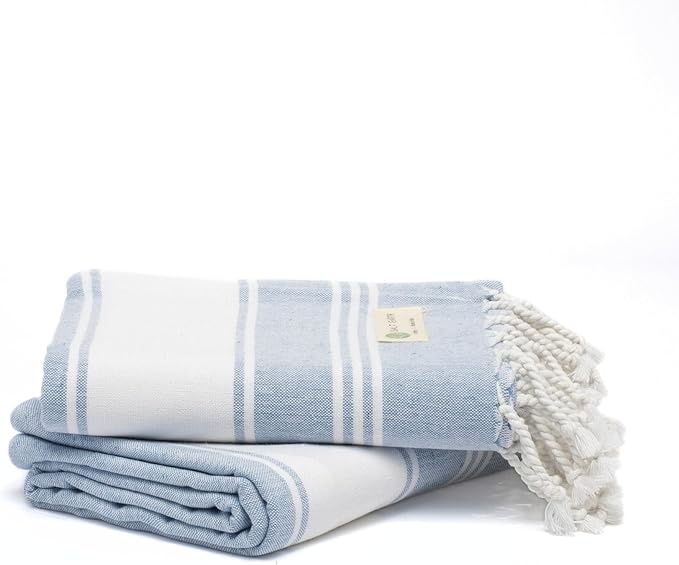 Salt Earth Cotton Turkish Beach Towel (Set of 2, 36"x72") - Soft, Quick Dry, Sand Resistant, Absorbent Towels for Bathroom, Home, Travel, Pool, Spa, Bath, Swim - Beach Towels Oversized (Sky Blue) by SaltEarth