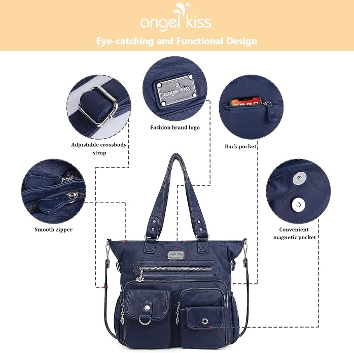 Angelkiss Purses Handbags for Women PU Tote Satchel Bags for Women Pockets Shoulder Bags… | PU - Image 5