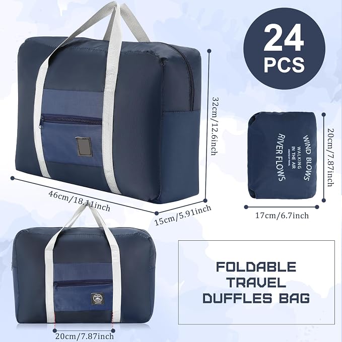 Sweetude 24 Pcs Travel Duffel Bags Bulk Foldable Luggage Bag Women Men Waterproof Carry Tote with Trolley Sleeve for Gym, Overnight, Airlines(Navy Blue) - Image 2