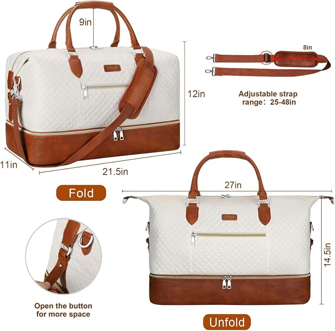 ITIEZY Weekender Overnight Bag for Women - Large Travel Duffel Bag with Shoe Compartment, Gym Duffel Bag Hospital Bag Carry On Tote Bags for Airplanes with Crossbody Bag Toiletry Bag 3Pcs Set - Image 7