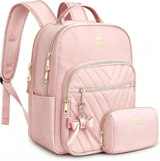 MATEIN Pink Mini Backpack, Fashion Cute Bookbag Purse for Women, 2pcs Sets | Waterproof Lightweight Small Daypack, Ladies Teen Girls Casual Daily Shoulder Bag, Handbags for Travel Work School College by MATEIN