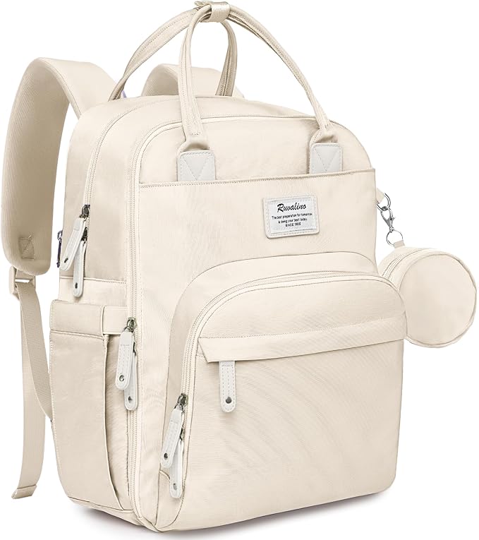 RUVALINO Diaper Bag Backpack-Multifunction Baby Travel Bag with Changing pad, Insulated Bottle Holders & Pacifier Case, Large Capacity, Waterproof, Beige by RUVALINO