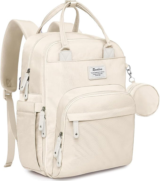 RUVALINO Diaper Bag Backpack-Multifunction Baby Travel Bag with Changing pad, Insulated Bottle Holders & Pacifier Case, Large Capacity, Waterproof, Beige by RUVALINO